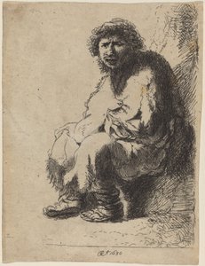 Żebrak siedzący na banku autorstwa Costantino Cumano after Rembrandt van Rijn