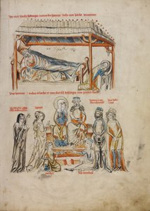 Śpiący Heinrich i modląca się Jadwiga. Heinrich i Hedwiga ze swoimi dziećmi, 1353 autorstwa Court workshop of Duke Ludwig I