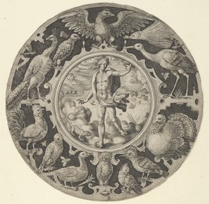 „Aer” w ozdobnej ramce z ptakami, z serii okrągłych wzorów z F..., 1590-1612.