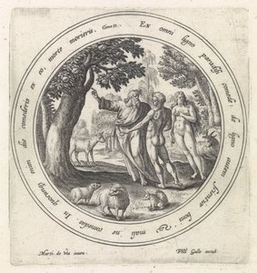 Kuszenie Adama i Ewy w raju Historia Adama i Ewy (tytuł serii) autorstwa Crispijn van de Passe (I)