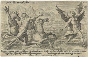 Neptun sięga po Coronis Metamorfozy Owidiusza (tytuł serii) autorstwa Crispijn van de Passe (I)