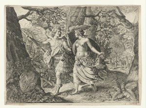 Kirke zamienia Picusa w dzięcioła Metamorfozy Owidiusza (tytuł serii) autorstwa Crispijn van de Passe (II) (after)