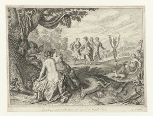 Owczarek Apulijski zamienił się w drzewo oliwne Metamorfozy Owidiusza (tytuł serii) autorstwa Crispijn van de Passe (II) (workshop of)