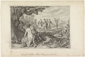 Apulus zamienia się w drzewo oliwne Metamorfozy Owidiusza (tytuł serii) autorstwa Crispijn van de Passe (II) (workshop of)