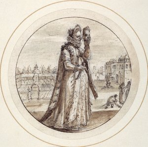 Helena z maską, początek XVII w. (pióro i brązowy tusz z brązowym lakierem)