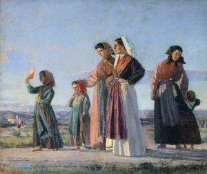 Powrót z mszy, ok. 1865, Cristiano Banti (1824-1904), olej na płótnie, 38x46 cm