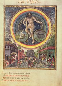 C129 Saturn ze znakami zodiaku Wodnika i Koziorożca, z "De Sphaera", ok. 1470 r. (pergamin) autorstwa Cristoforo (attributed to) De Predis