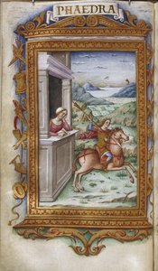 Fedra wpatruje się w ilustrację Hipolita do bohaterów autorstwa Owidiusza, 1485-1499