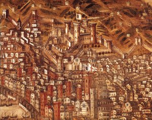 Widok Genui i zamku (detal) 1597 (olej na płótnie) autorstwa Cristoforo de Grassi
