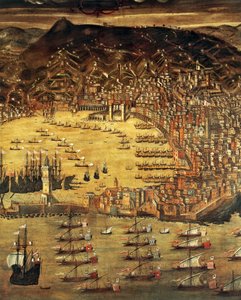 Widok Genui i jej portu, Obraz Cristoforo Grassi (1565-1598), Włochy autorstwa Cristoforo de Grassi