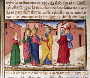 Jezus zwraca się do kobiety winnej cudzołóstwa Miniatura Cristoforo De Predis (1440-1486) po Historii Nowego Testamentu (fot. 61) autorstwa Cristoforo De Predis