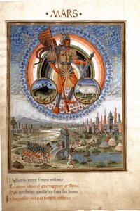 Mars ze znakami zodiaku skorpiona i beliera. Sceny batalistyczne. (miniaturowy, ok.1470)
