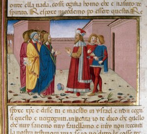 Nikodema faryzeusz odwiedza miniaturę Jezusa – Cristoforo De Predis (1440-1486) po Historii Nowego Testamentu (fot. 58) autorstwa Cristoforo De Predis