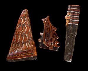Sztuka przedkolumbijska, cywilizacja Nazca: drewniane instrumenty muzyczne (w tym flet pan?). 100 pne-800 ne. Lima, Muzeum Archeologiczne