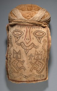 Fałszywa głowa do wiązki pogrzebowej lub maski mumii, 200-100 p.n.e. (bawełna i pigmenty) autorstwa Culture Paracas