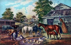 American Farm Yard rano, 1857 autorstwa Currier and Ives