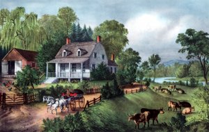 American Homestead latem, 1868 autorstwa Currier and Ives