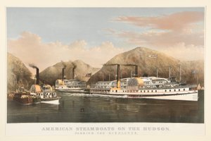 Amerykańskie parowce na rzece Hudson autorstwa Currier and Ives