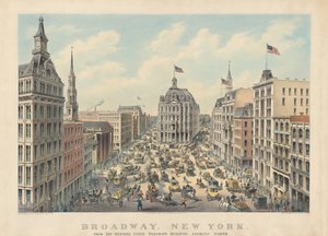 Broadway, Nowy Jork: Z budynku Western Union Telegraph patrząc na północ autorstwa Currier and Ives