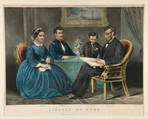 Lincoln w domu autorstwa Currier and Ives