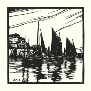 Łodzie rybackie i barki: Cornish Drifters, Looe (drzeworyt)