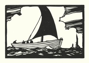 Łodzie rybackie i barki: Deal Galley Punt (drzeworyt) autorstwa Cyril A. Wilkinson