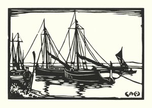 Łodzie rybackie i barki: Leigh Bawleys (drzeworyt) autorstwa Cyril A. Wilkinson