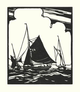 Łodzie rybackie i barki: Whitstable Oyster Boat (drzeworyt) autorstwa Cyril A. Wilkinson
