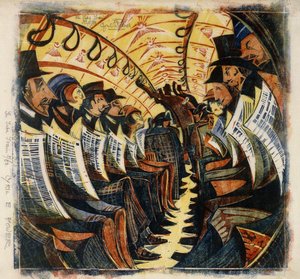 The Tube Train, c.1930 (linoryt wydrukowany w kolorach na japońskiej bibułce)
