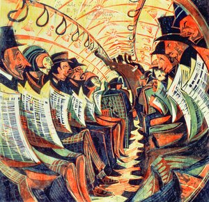 Pociąg metra, c.1934 (linoryt)