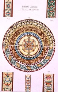 Mozaika rozeta z Kahrije Dzamissi, kościół Zbawiciela, z „Architektura kościelna Konstantynopola”, wyd. Lehmanna i Wentzela z Wiednia, ok. 1870-80 (lito) autorstwa D. (after) Pulgher