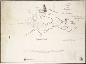 Plan portu w pobliżu Singapuru sporządzony przez kapitana D.L. Rossa, generalnego inspektora morskiego FRS autorstwa D. I. Ross