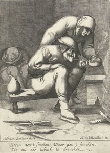 Palący mężczyzna, a za nim kobieta autorstwa D. van den Bremden
