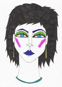 Dziewczyna z niebieskimi oczami i niebieskimi włosami (flamaster na papierze) autorstwa Daisy de Villeneuve
