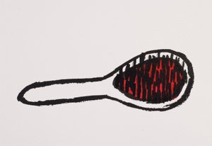 Szczotka do włosów, 2017 (czarny i czerwony tusz indyjski na papierze) autorstwa Daisy de Villeneuve