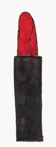 Red Lipstick, 2017 (czerwony i czarny tusz indyjski ze złotym flamastrem na papierze) autorstwa Daisy de Villeneuve
