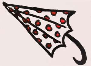 Red Spotty Umbrella, 2017 (czerwony i czarny tusz indyjski na papierze)
