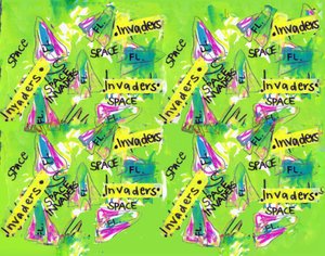 Space Invaders (akwarela, taśma, długopis, Photoshop) autorstwa Daisy de Villeneuve