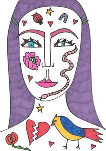 Tatuaż twarzy (flamaster na papierze) autorstwa Daisy de Villeneuve