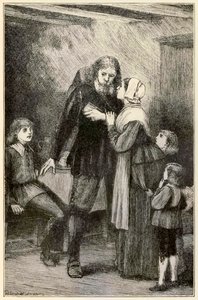 Christian zwierza się swojej żonie z The Pilgrims Progress From This World, To That What Is To Come autorstwa Johna Bunyana (1628-1688) ilustracja Thomasa Dalziela (1823-1906) Christian z ciężkim ciężarem autorstwa Dalziel Brothers