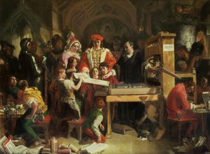 Prasa drukarska Caxton autorstwa Daniel Maclise