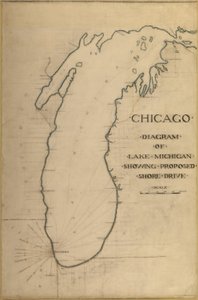 Tablica 35 z Planu Chicago 1909: Chicago i Diagram Jeziora Michigan. Proponowana jezdnia... autorstwa Daniel Burnham