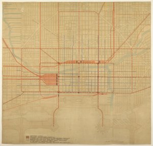 Tablica 80 z Planu Chicago, 1909: Chicago. Schemat centrum miasta, przedstawiający proponowane...