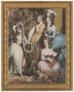 Pełnowymiarowy portret Mary Sturt z Crichel (1740-1807) stojącej z trójką najstarszych dzieci, Dianą, Mary i Humphrym (ołówek, pastel i akwarela) autorstwa Daniel Gardner