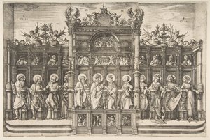 Duży chór z Chrystusem Błogosławiącym Matkę Boską, ca. 1518-20. autorstwa Daniel Hopfer