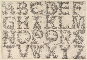 Zdobiony rzymski alfabet majestatyczny, ca. 1520.