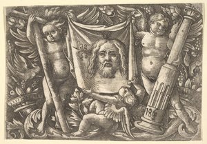 Sudarium w rękach dwóch aniołów, ca. 1515. autorstwa Daniel Hopfer