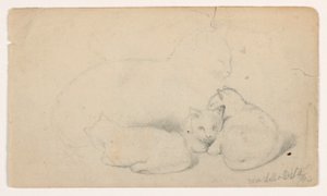 Rysunek, Kot i trzy kocięta; Verso: Arab siedzący i przyjmujący mężczyznę, prawdopodobnie według Davida Robertsa, 1844 autorstwa Daniel Huntington