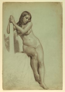 Rysunek, Akt kobiecy siedzący na stołku, 1858 autorstwa Daniel Huntington