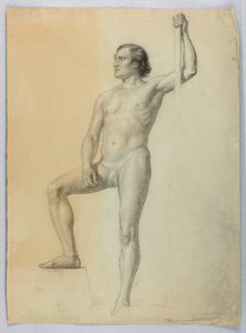 Rysunek, Akt męski z jedną nogą na stopniu, 1858 autorstwa Daniel Huntington